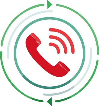 Red phone receiver with green circle and waves indicating call connection vector