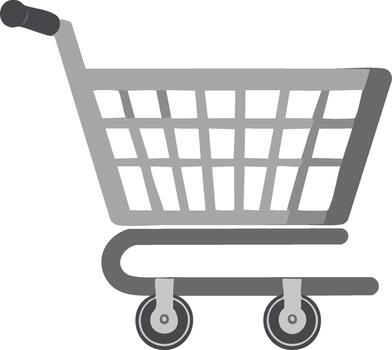 Shopping cart in shades of gray, simple illustration for sales, commerce, and retail featuring a minimalistic design on a plain backdrop, shopping concept for ecommerce platforms vector