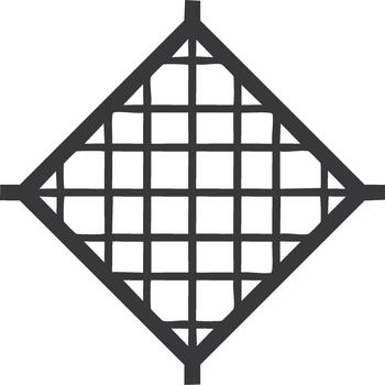 Stylized Diamond Grid Icon Square Lattice with Extension Corners Graphical Element Black and White Isolated vector
