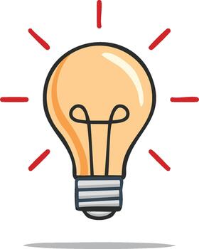 Lightbulb Idea with Red Rays Symbolizing Creativity and Innovation, Glowing Brightly vector