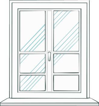 Window Frame Illustration, Sketch of Closed Window with Clear Glass, Sill vector