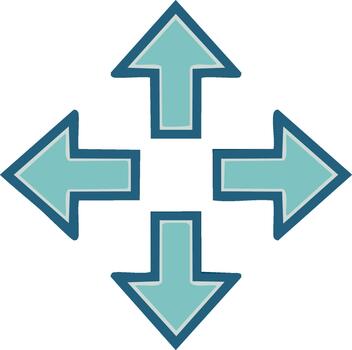 en expansión flechas señalando hacia fuera símbolo icono verde azulado y azul direccional indicadores navegación interfaz vector