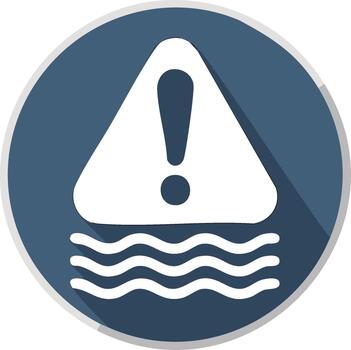 Warning Sign for Flood Risk on Round Blue Button with Triangle and Waves Icon vector