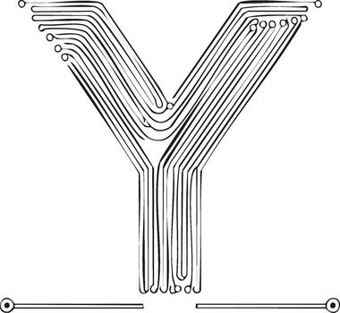 Letter Y circuit board design technology font typeface digital alphabet electronic system component innovation vector