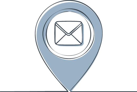 Email location pin marker illustration, communication messaging application address symbol contact line drawing icon vector