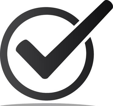 Checkmark inside circle, symbol, black color, verification, validation, approval confirmation vector