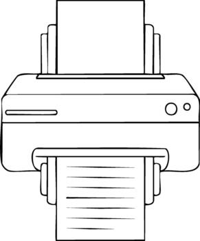 Line art illustration of a printer printing documents with paper loaded in the input tray vector