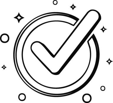 Doodle Check Mark in Circle Outline, Positive Approval Icon, Choice Selection Graphic Design vector