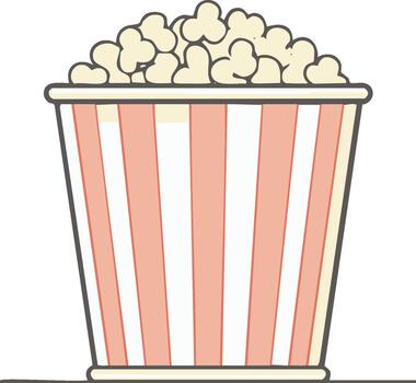 Container of Popcorn in Retro Stripes Design, isolated, flat design style, for food illustration, image vector