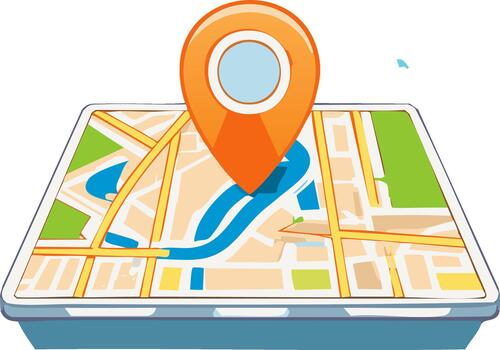 Orange Location Pin over Street Map View Navigation, Destination Guidance vector