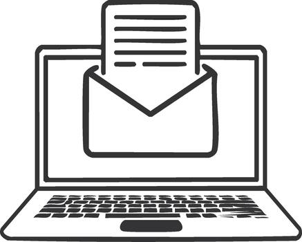 ordenador portátil computadora mostrando correo electrónico mensaje sobre interfaz mano dibujado vector