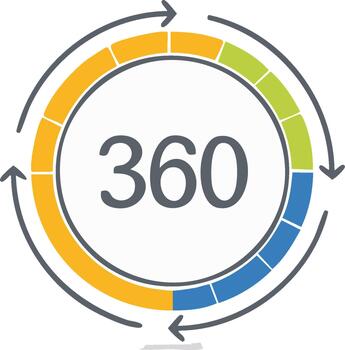 Full Circle 360 Degree Diagram with Arrows for Rotation or Completion vector