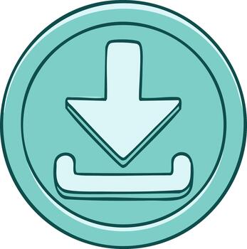 Turquoise download button icon illustration of arrow pointing down representing file transfer download process vector