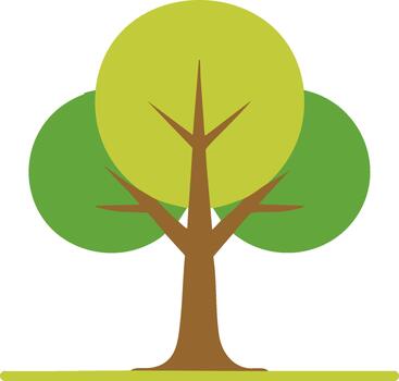 Stylized tree illustration with green foliage and brown trunk in a minimal design vector