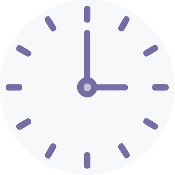 Simple clock face showing 3 o'clock with short, clean lines and rounded edges in a minimalist design style, clean time telling graphic vector