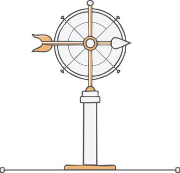 Wind direction indicator on a post showing wind direction for weather forecasts with arrow and compass vector