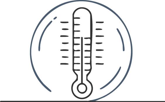 Thermometer icon in circle line drawing measuring temperature indicating health condition vector