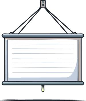 Retro school pull down whiteboard or chart with text lines. Hanging classroom display vector