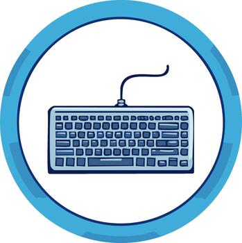 aislado computadora teclado dentro un azul círculo, comunicación dispositivo, oficina equipo, entrada herramienta, tecnología accesorio, conexión cable vector