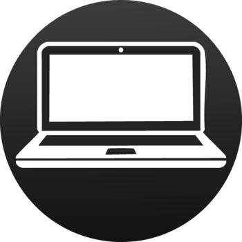 ordenador portátil computadora icono en negro círculo, portátil dispositivo, digital tecnología, minimalista símbolo, diseño vector