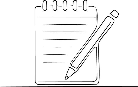 Notebook and pen line art illustration simple memo notepad sketching minimal design vector