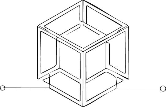 Abstract Isometric Cube Outline on a Line with Two Spheres Decorative Sketch Minimalist Style vector