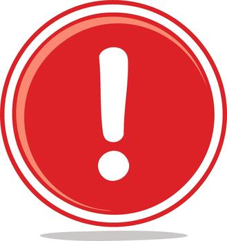 Red circle with white exclamation mark symbol for warning or caution on white background vector