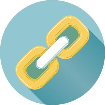 Stylized Yellow Chain Link Icon Symbolizing Web Connection with Long Shadow Effect vector
