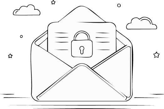 Secure Email Illustration Opened Envelope with Padlock Symbol on Letter - Digital Security Concept vector