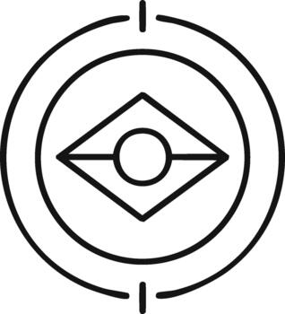 Abstract geometric icon with concentric circles and diamond shape in minimalist style, modern line art design, illustration vector