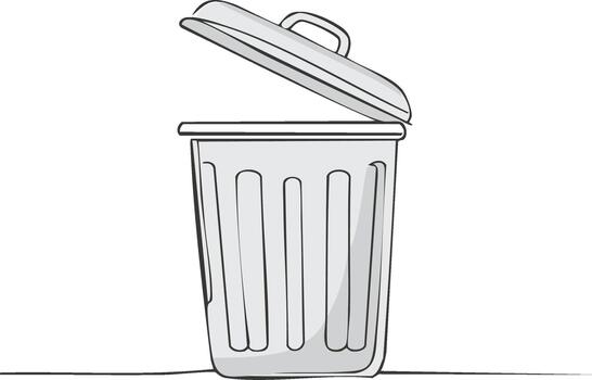 Open trash can illustration for garbage disposal management and waste reduction in a simple cartoon style vector