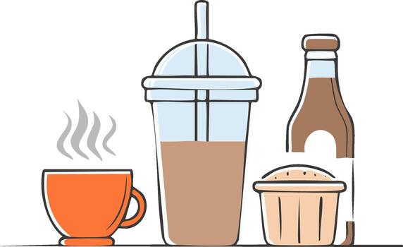 clasificado bebidas y un mollete en sencillo plano ilustración estilo vector