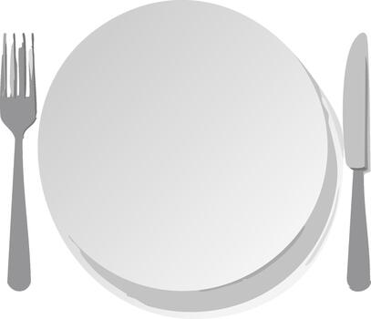 Simplified Place Setting with Plate Fork and Knife Overhead for Icon Design Template on White vector
