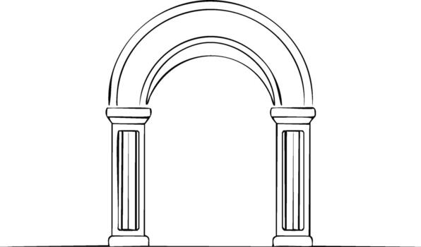 Arched Entrance Sketch Illustration of Stone Columns and Archway Structure vector