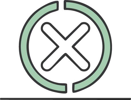Line art illustration depicting a X mark in a circle against a white backdrop offering a simplistic icon of failure vector