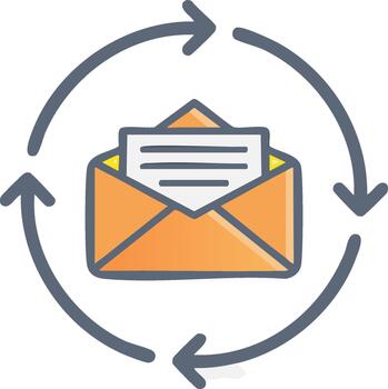 Email Communication Cycle Concept Open Envelope with Letter Surrounded by Arrows Exchange vector