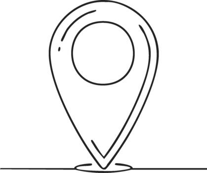 Simple location pin icon in black line art - conceptual minimalist design with navigational point marker on white vector
