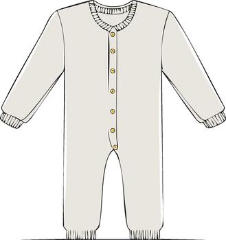 Illustration of a full length baby sleeper with buttons and long sleeves for apparel design or mockups on a plain background vector