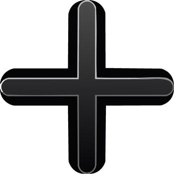 Dark metallic plus sign on white background, 3D rendering, addition sign, cross symbol, creative element vector