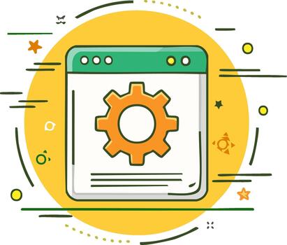 configuración icono dentro web navegador ventana para ajustes y desarrollo mejoramiento en amarillo antecedentes vector