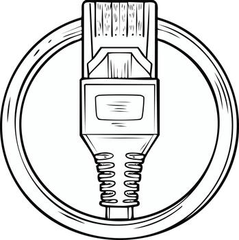 Hand Drawn RJ45 Connector Inside Circle Frame, Computer Network Ethernet Internet Cable Icon, Data Connection Technology Illustration vector