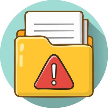 Yellow File Folder with Red Warning Triangle Icon Representing Document Error vector