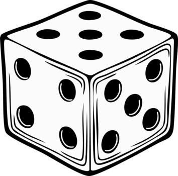 soltero dado ilustración con lugares representando números en negro y blanco sencillo cubo forma suerte elemento vector