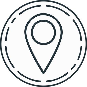 Modern minimalist line art icon of a location map pin marker within a circular outline vector