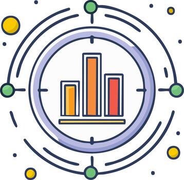 Infographic illustration of a circular diagram with three different sized bars inside vector