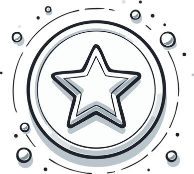 Monochrome hand drawn star symbol in round frame with dynamic line art and dots vector