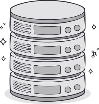 Shiny new technology server stack doodle for data storage and computing vector