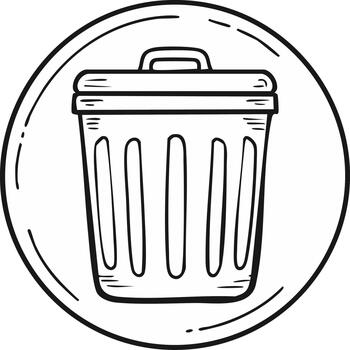 Hand drawn trash can icon with a lid inside a circular border doodle sketch style vector