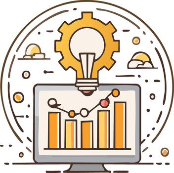 Creative Business Data Analysis Concept with Lightbulb, Gear, and Performance Chart vector