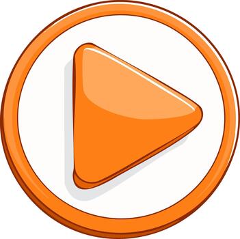 A shiny orange cartoon play button icon for a media player interface vector